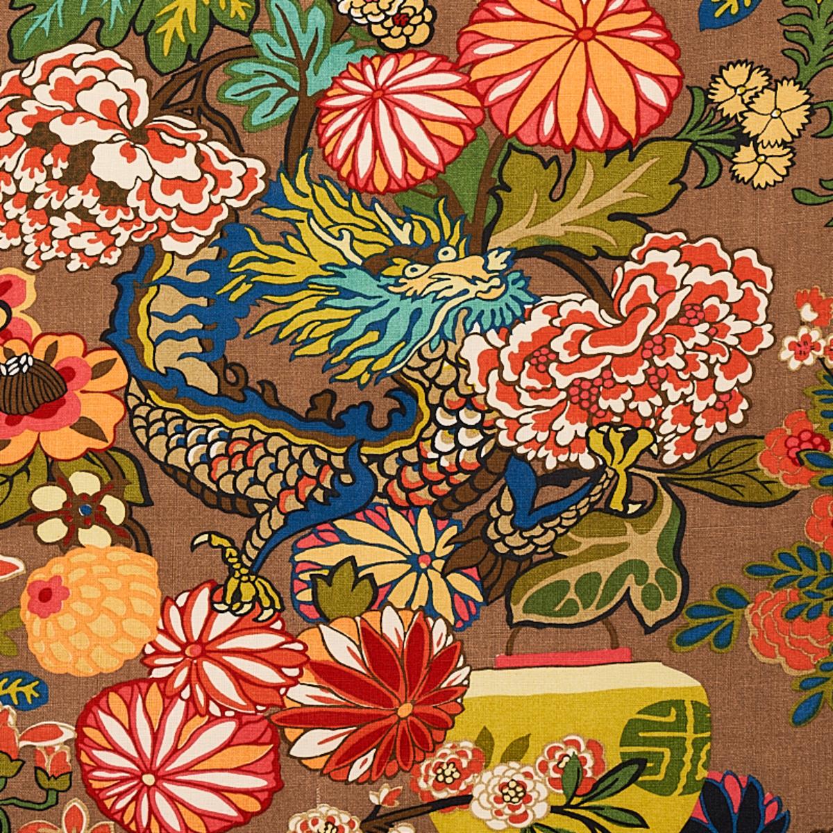 ◆ 圓山作 ◆ Chiang Mai Dragon - Mocha Fabrics | Schumacher