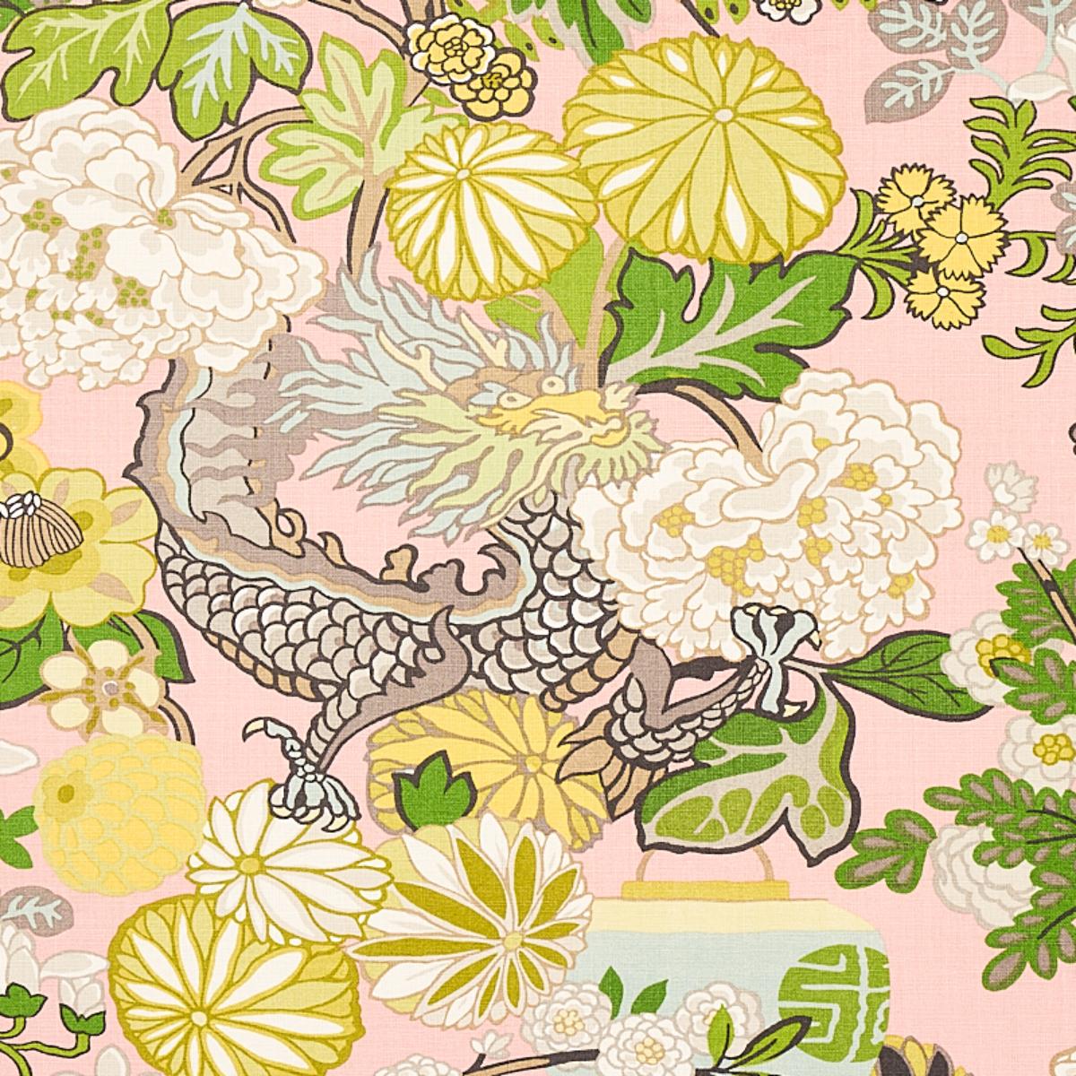フラダンス Rosemary Chiang Mai Dragon - Blush Fabrics | Schumacher