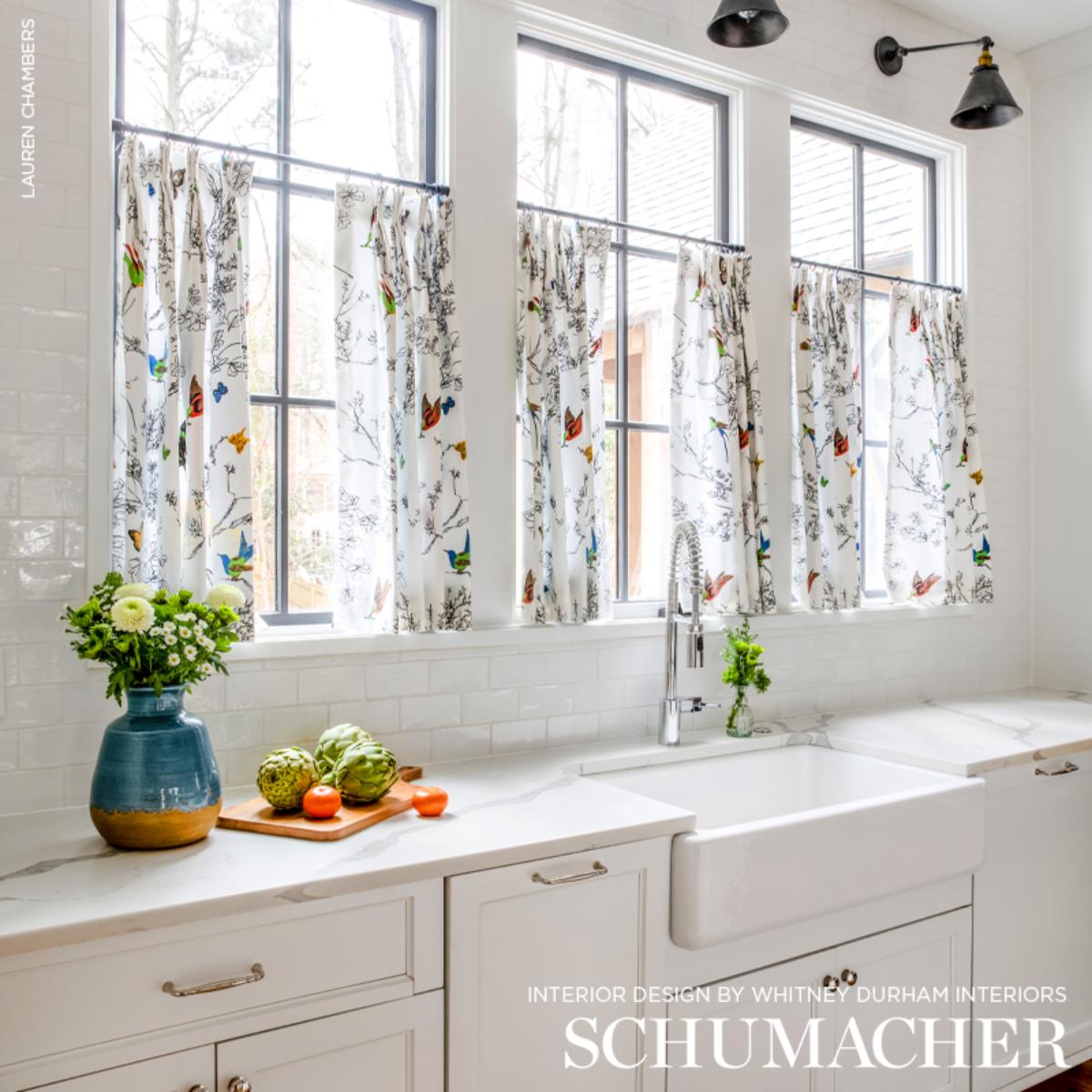 Birds & Butterflies - Multi On White Fabrics | Schumacher