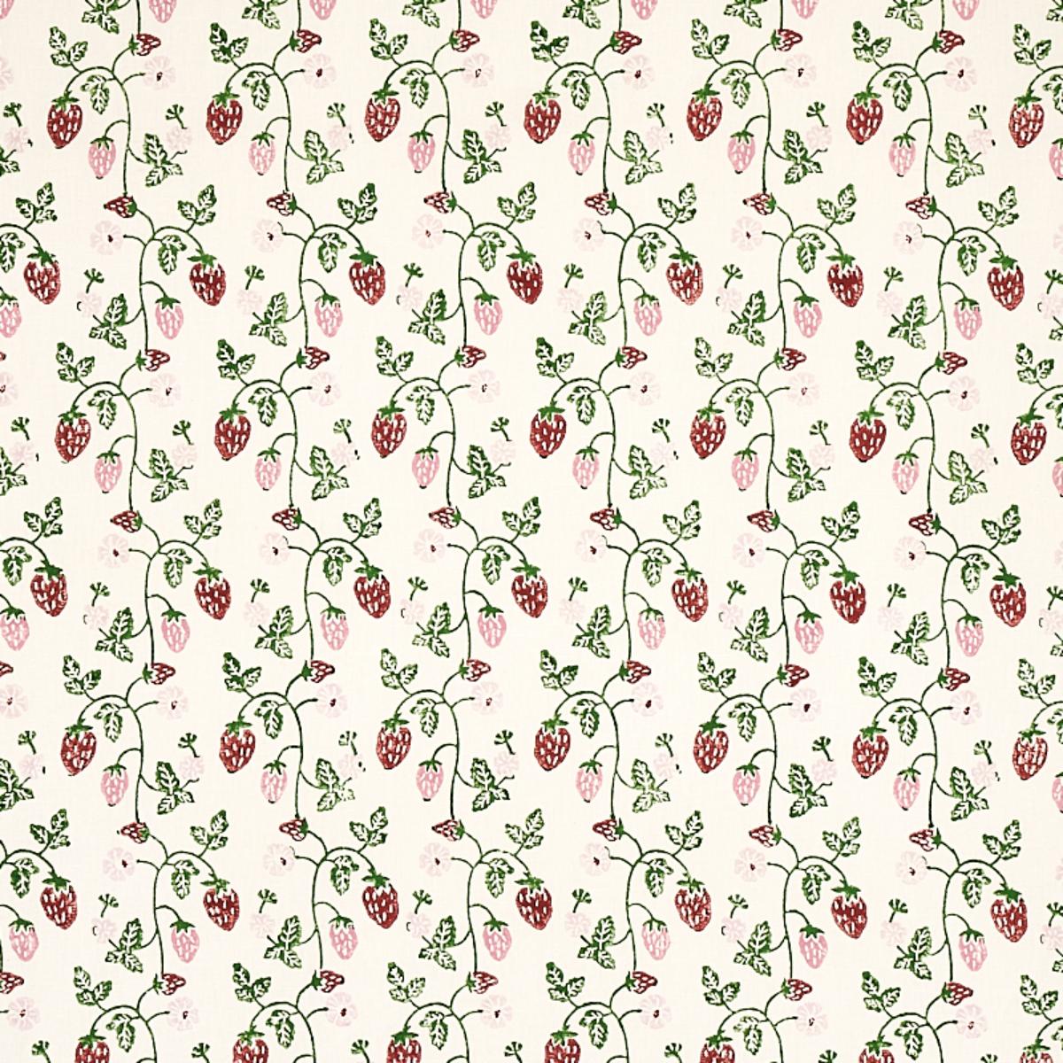 Strawberry Hand Block Print - Grass Fabrics | Schumacher