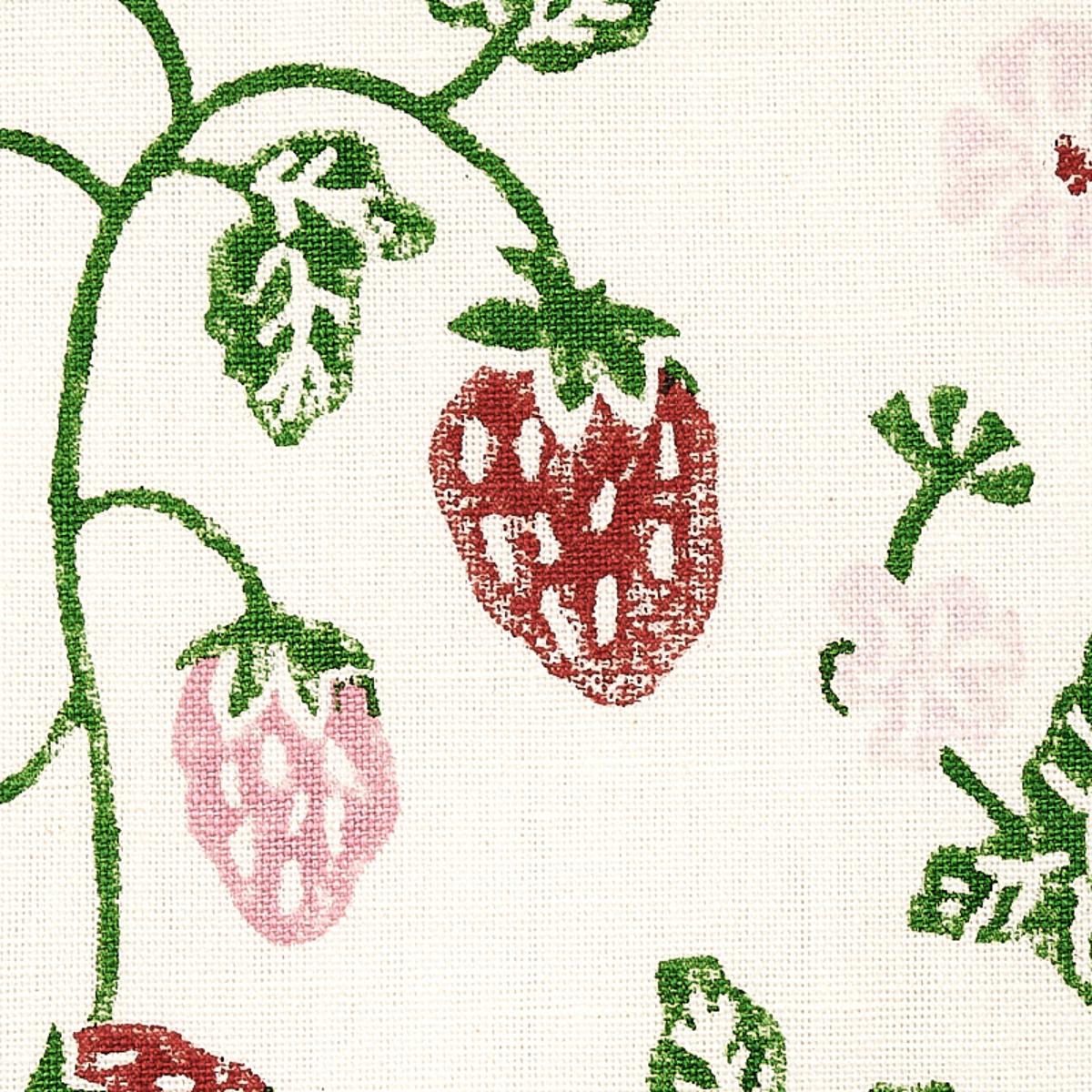 Strawberry Hand Block Print - Grass Fabrics | Schumacher