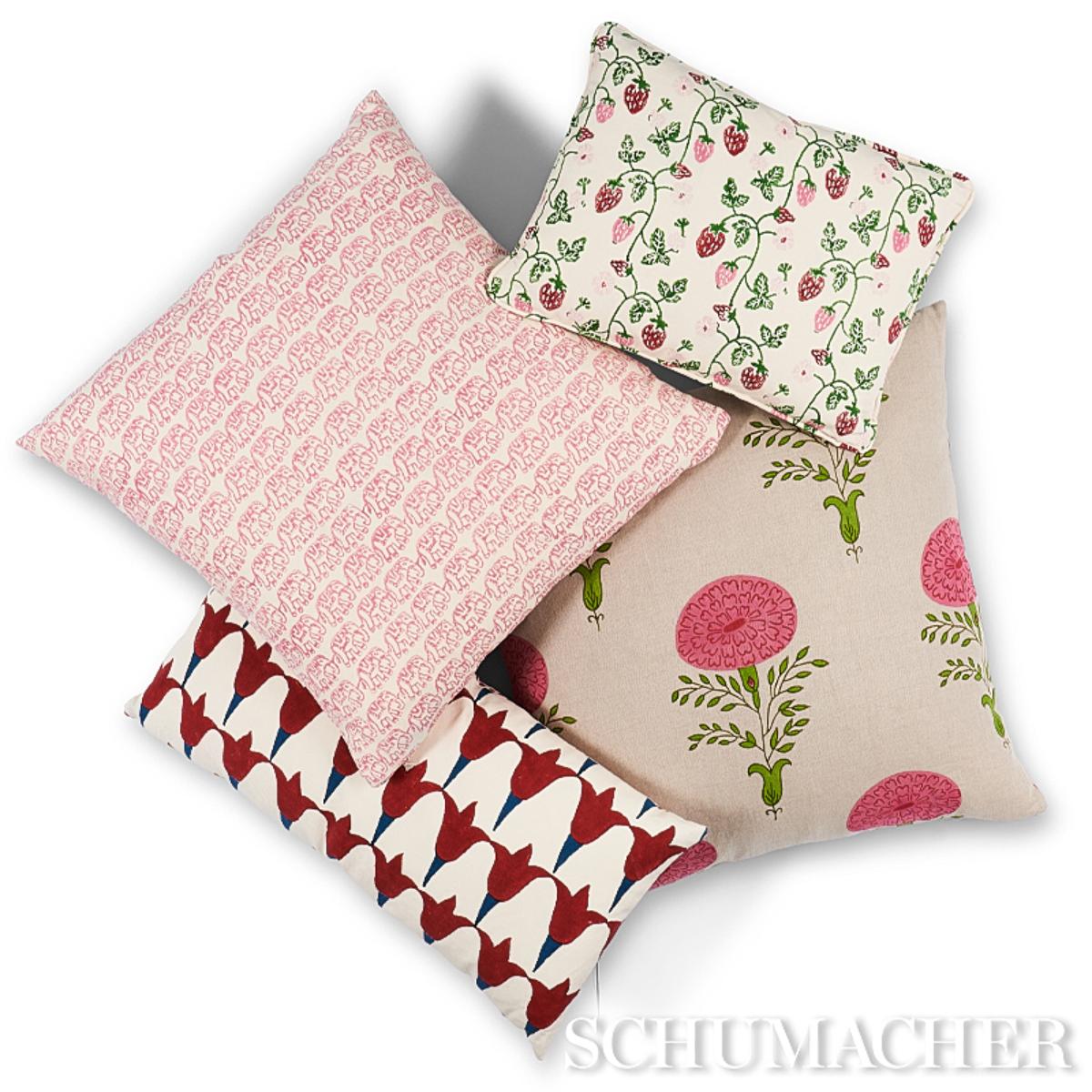Strawberry Hand Block Print - Grass Fabrics | Schumacher
