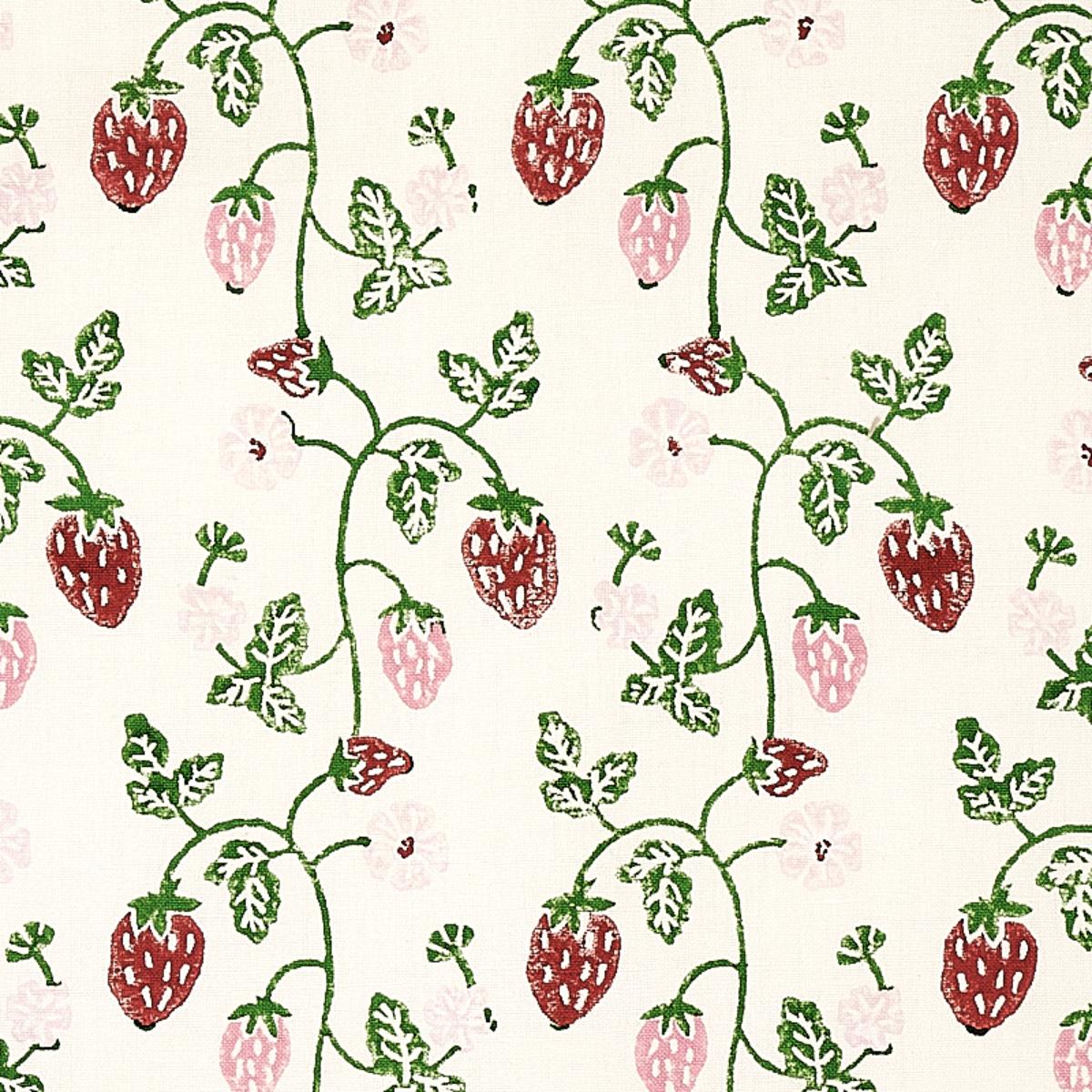 Strawberry Hand Block Print - Grass Fabrics | Schumacher