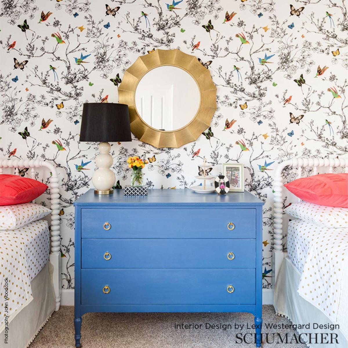 Birds & Butterflies - Multi On White Wallpapers | Schumacher