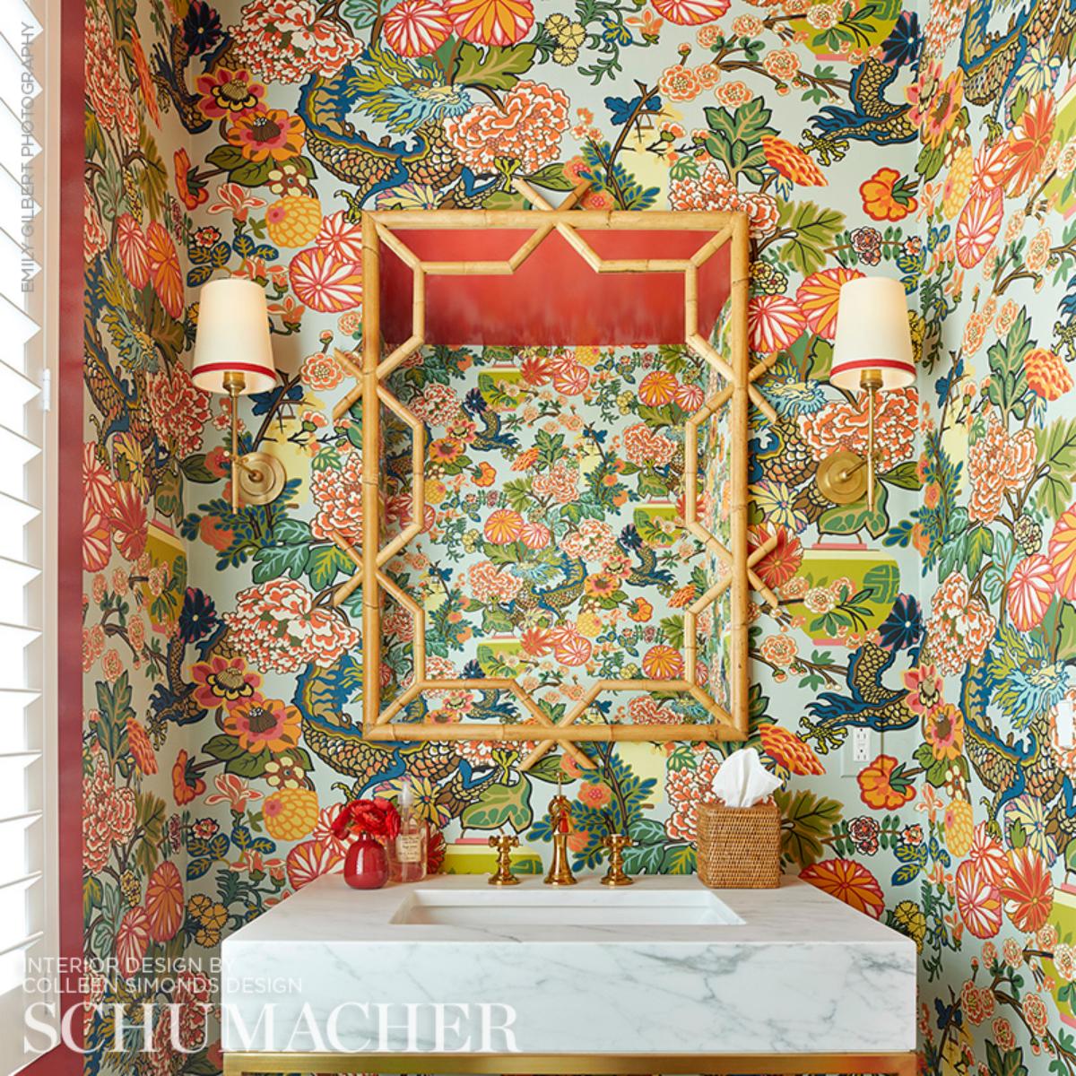 Chiang Mai Dragon - Aquamarine Wallpapers | Schumacher