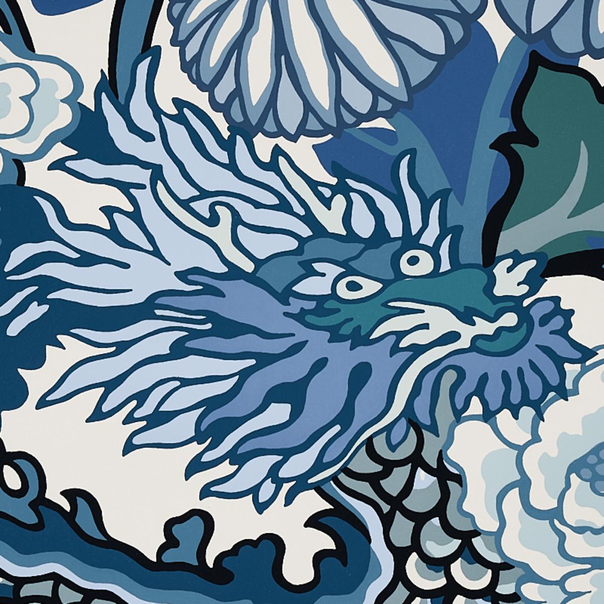 Chiang Mai Dragon - China Blue Wallpapers | Schumacher