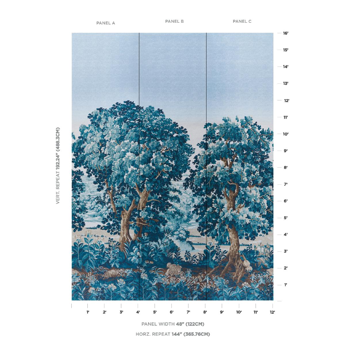La Forêt 3 Panel Set - Antique Blue Forest Wallpapers