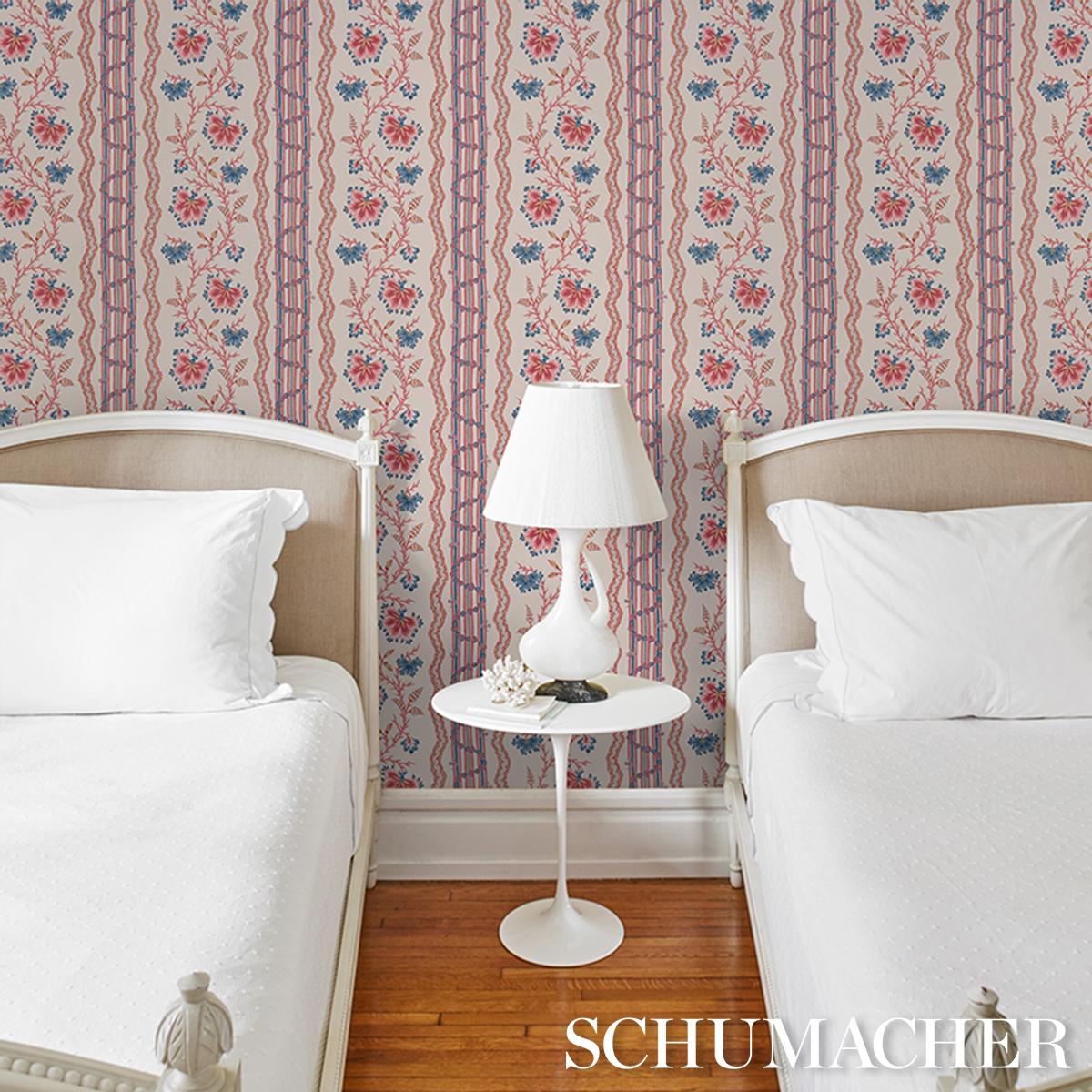 アートジャンキー Floral Kumara CANDIE BOLTON Parvati Floral Stripe - Vermilion Wallpapers | Schumacher