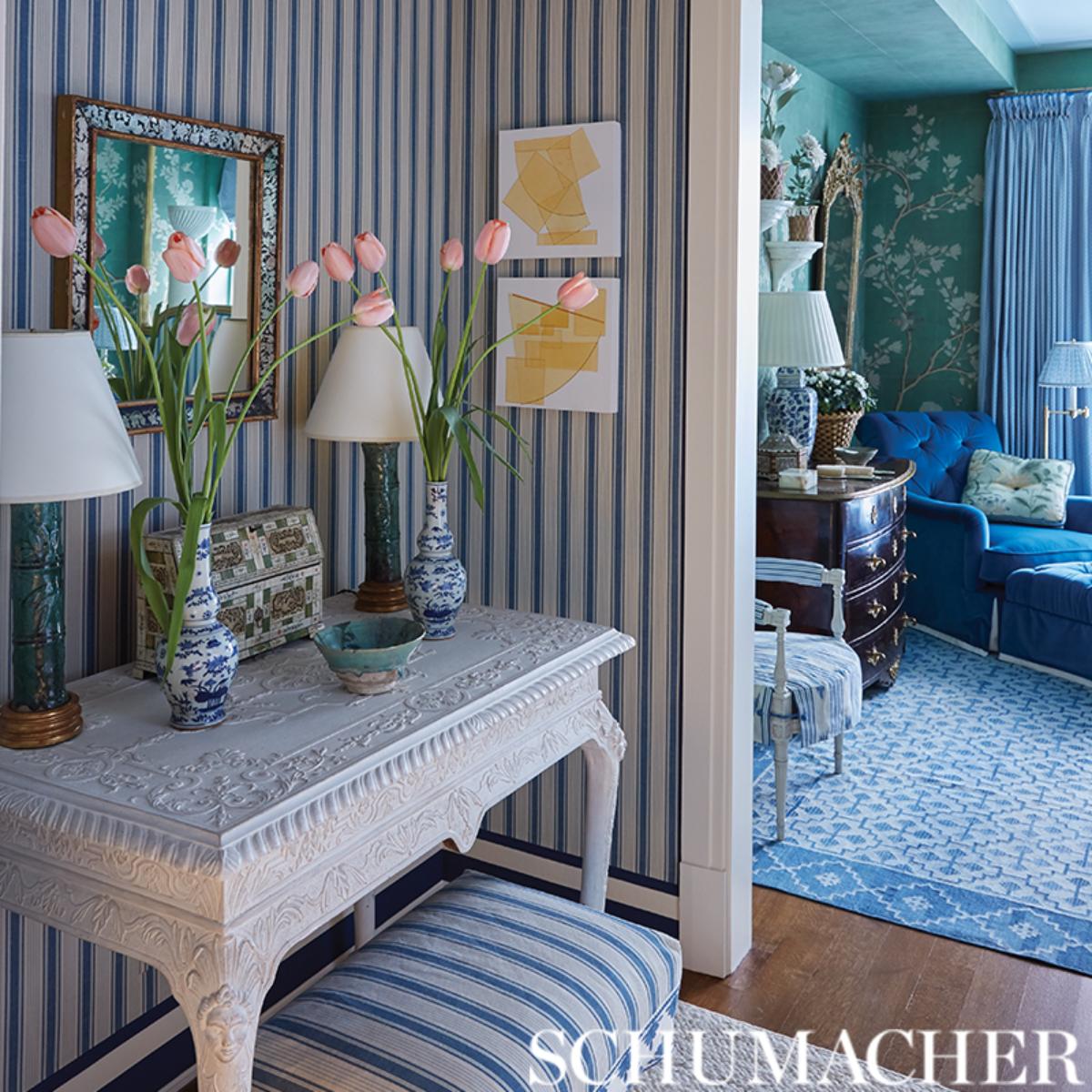 Blue materialページ Ojai Stripe - China Blue Fabrics | Schumacher