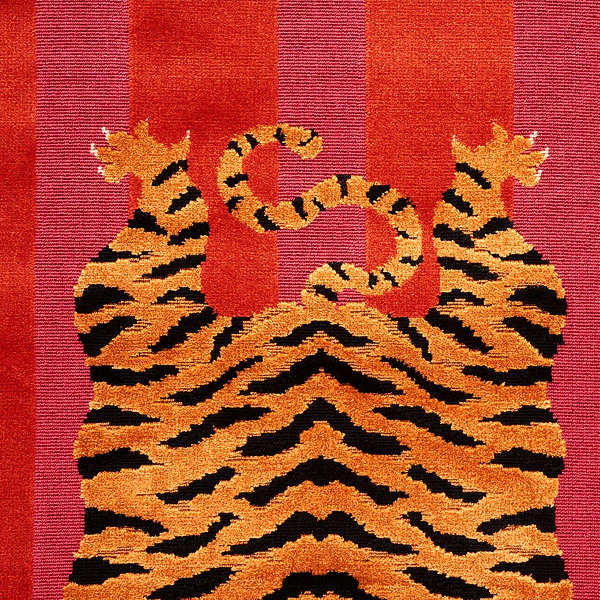 Jokhang Tiger Velvet - Red & Pink Fabrics | Schumacher