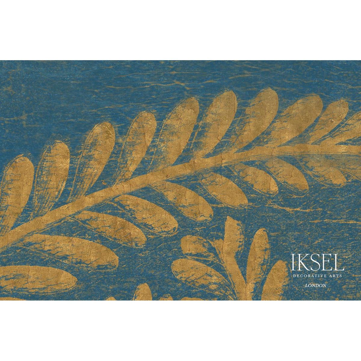 Art Deco Golden Fern - Golden Blue Wallpapers | Schumacher