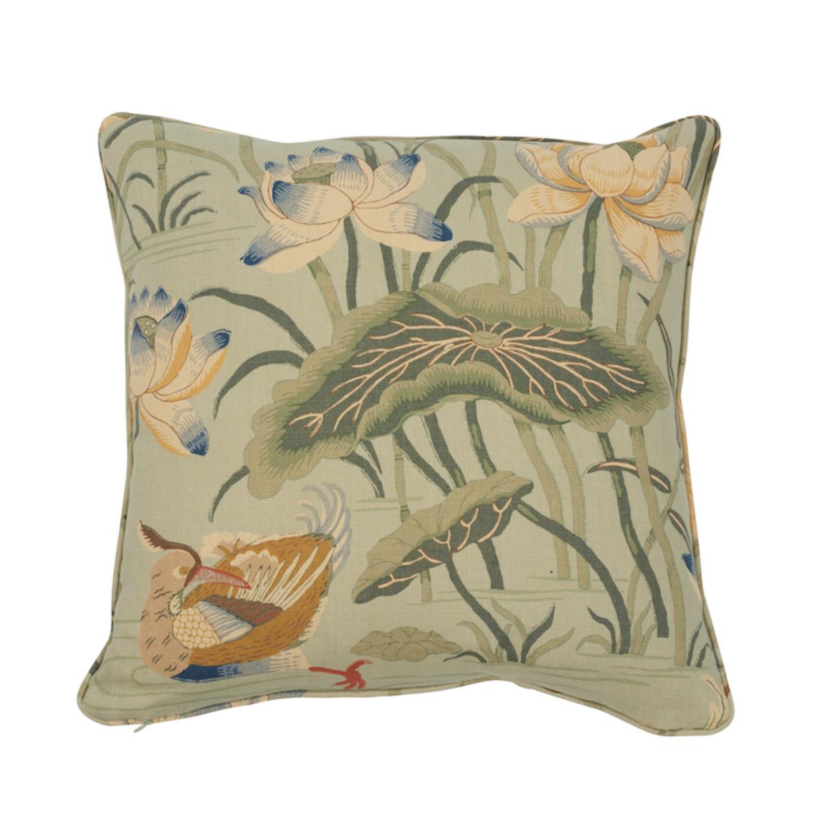 Lotus Garden Pillow - Aqua Pillows & Accessories | Schumacher